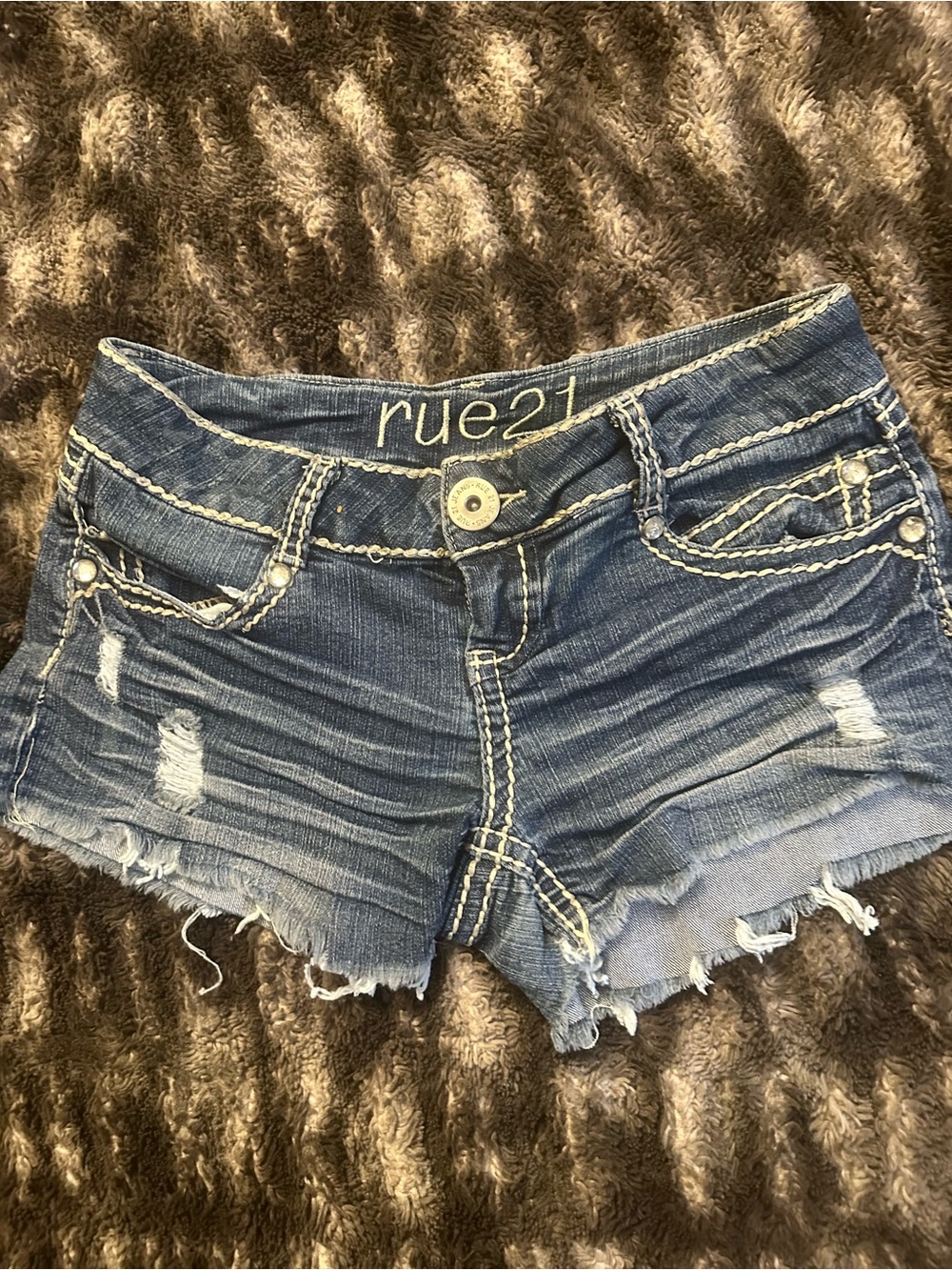 Rue21 Dark Blue Distressed Denim Jean Shorts